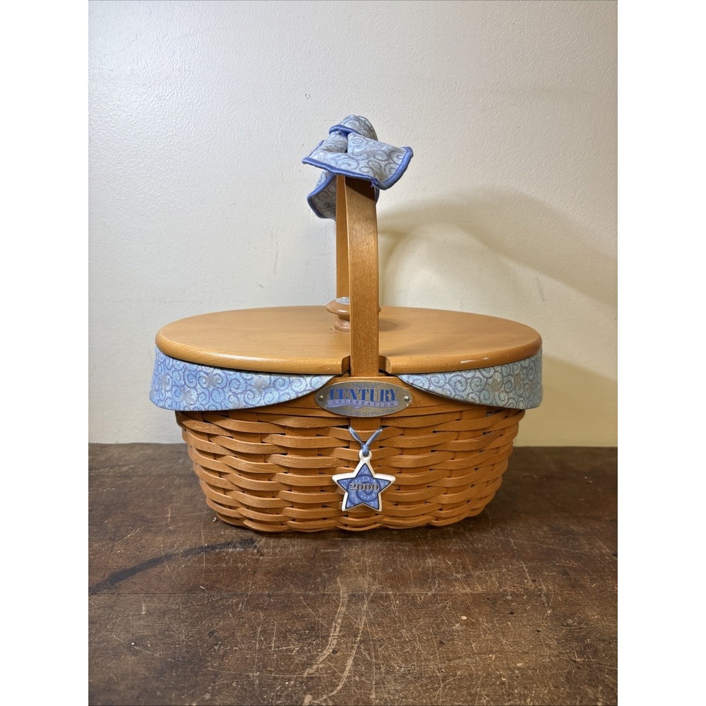 longaberger 2000 century celebration basket W/liner,tie-on,protector,lid
